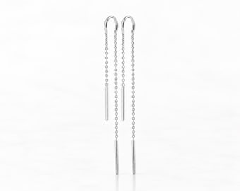 Bar U-Threader Earrings • Sterling Silver • Long Chain Double Rod Ends • Minimal Jewelry