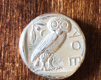 The Famous Greece Greek Attica Athens Tetradrachm Owl Athena coin in Sterling Silver Jewelry Wisdom Graduation gift Handmade