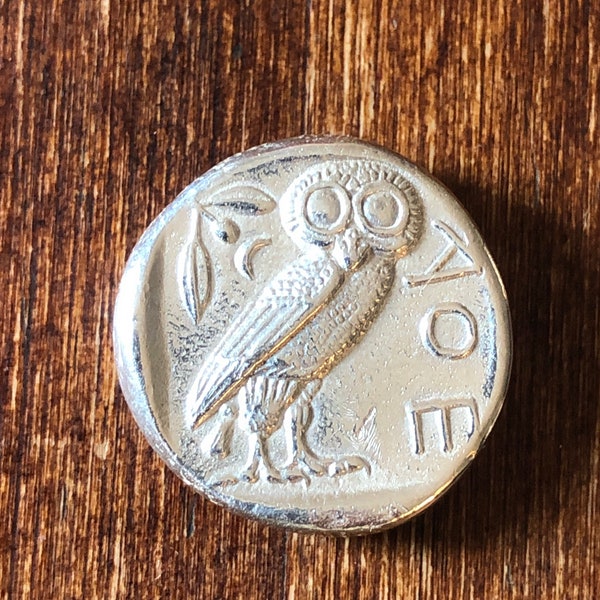 The Famous Greece Greek Attica Athens Tetradrachm Owl Athena coin in Sterling Silver Jewelry Wisdom Graduation gift Handmade