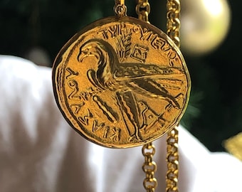 Gold The famous Judas Shekel in 18K Yellow Solid Gold Jewish Eagle Tyre Jewelry Pendant Necklace coin Xmas gift Christmas Present