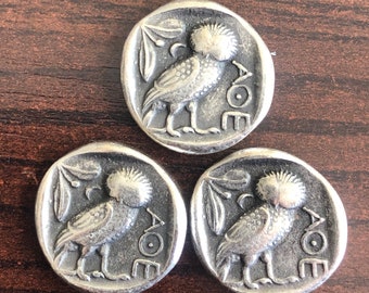 Lot of 3 coins Greece Greek Attica Athens Tetradrachm coin Jewellery Reproduction silver plated coin Athena Owl Xmas gift Education