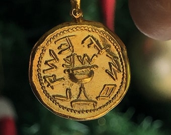 The Famous Half Shekel or Shekel coin Jewish Judaean Jewelry Pendant Necklace 24K Gold plated Silver 925 coin Xmas gift Christmas Present