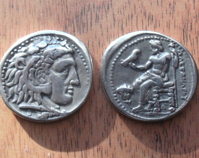 Featured listing image: Greece Greek Egypt Alexander the Great Tetradrachm ancient coin, Memphis mint Hercules Zeus lotus flower Amphipolis Tomb Xmas Gift