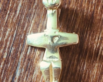 24K Gold plated Cross like Ancient Fertility Idol Pomos  Cyprus in Sterling Silver 925 Jewelry Pendant Christmas Present Handmade Gift Women