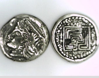 Greece Greek Crete King Minos Knossos Minotaur Goddess Hera Labyrinth Stater Silver Plated coin Education Jewelry Easter Xmas Gift Birthday