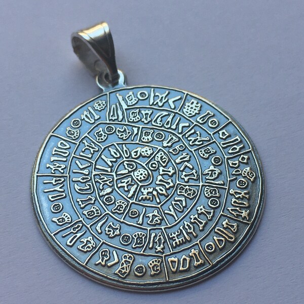 Greece Greek Crete Jewellery Pendant The Famous Phaistos Disc Bronze Age Sterling Silver 925 Token Unknown Inscription Language Present Gift