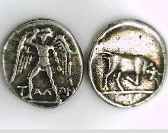 Greece Greek Crete Phaistos Talos Giant Angel Bull Stater Silver pl. coin Xmas Gift Mythology Hephaestus Minos Zeus Europa Automaton Robot