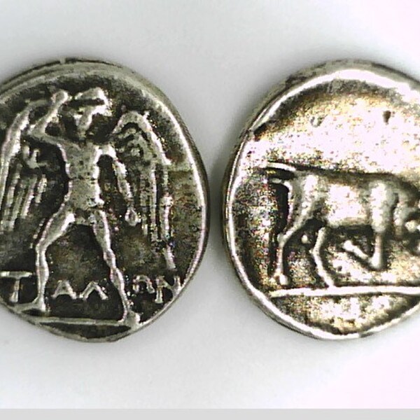 Greece Greek Crete Phaistos Talos Giant Angel Bull Stater Silver pl. coin Xmas Gift Mythology Hephaestus Minos Zeus Europa Automaton Robot