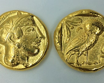 Greece Greek Attica Athens Tetradrachm coin Jewellery Jewelleries High Quality Museum Restrike 24K Gold plate coin Athena Owl gift Education