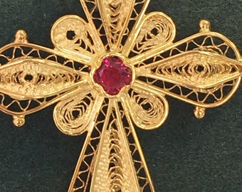 Handmade Yellow Gold Cross 18k Trifourenios Made with gold wire by hand Jewelry Xmas gift Christmas Present Jesus Christ Christian Christmas