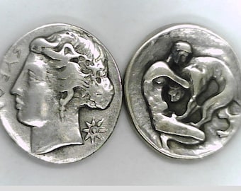 Greece Greek Italy Italia Sicily Dionysios I Tyrant Double Dekadrachm ancient coin Arethusa Herakles Hercules Nemean Lion Museum Remake