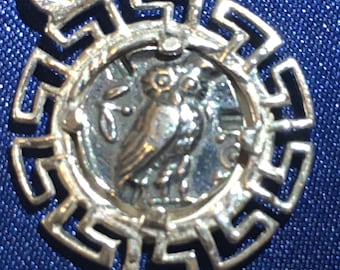 The famous Attica Athens Tetradrachm Owl Athena coin in Sterling Silver 925 Jewelry Pendant Wisdom Graduation Christmas Present Handmade
