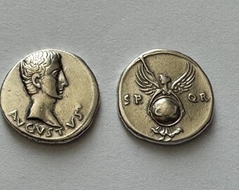 Italy Roman Empire Imperial Emperor Augustus Rome Aureus SPQR Victory Xmas Christmas Gift Education Birthday Present Passover Silver plated