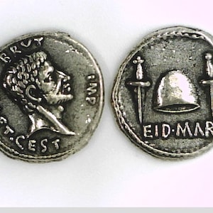 Roman Empire Emperor Brutus Denarius Northern Greece mint coin Liberty cap two daggers Christmas Gift Ides of March EID MAR
