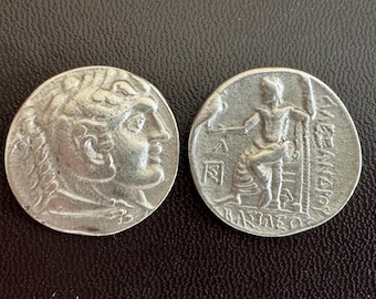 Asia Minor Greece Greek Alexander the Great Tetradrachm ancient coin Arados mint Hercules Zeus monogram Amphipolis Tomb Xmas Gift