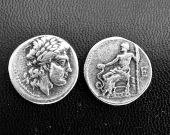 Greece Argolis Epidauros Drachm Apollo Asklepios Snake Doctor Medicine Medical Jewelry Jewelries gift Ancient Remake silver plate coin Xmas