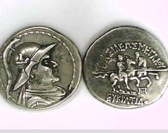 Asia Minor Baktria Greco-Baktrian Kingdom King Eukratides I Megas Reproduction Tetradrachm coin Silver plated Christmas Gift Present Horses