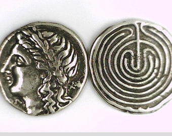 Greece Greek Crete God Apollo Labyrinth Knossos Stater Silver plated coin Education Jewelry Easter Xmas Gift Birthday light music wisdom