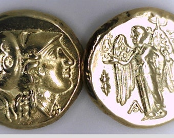 Greece Greek Alexander The Great Double Stater AV Distater Ancient coin Replica Aigai mint Athena Corinth Helmet Thunder Nike Xmas Gift