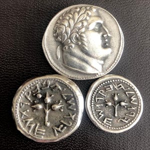 Collection of 3 Judas Shekel coins Judean Eagle Tyre Bible coins Museum Restrike Silver plated Xmas gift Jewish Israel Passover Pasha Easter