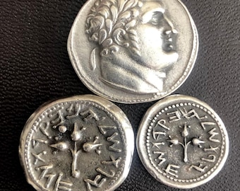 Collection of 3 Judas Shekel coins Judean Eagle Tyre Bible coins Museum Restrike Silver plated Xmas gift Jewish Israel Passover Pasha Easter