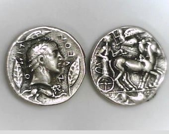 Greece Greek Italy Italia Sicily Leontini Tetradrachm Arethusa Chariot Nike Dolphins ancient coin Museum Remake coin coins