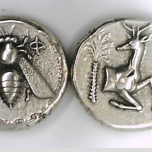 Greece Greek Asia Minor Ephesos Tetradrachm coin Jewellery Jewelleries Museum Remake silver plate coin Bee Stag Xmas Replica gift Education