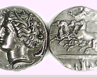 Greece Greek Italy Italia Sicily Massive Large Dekadrachm Arethusa Chariot Quadriga ancient coin Museum Remake coin www.2rookscoins.com