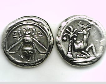 Greece Greek Asia Minor Ephesos Tetradrachm coin Jewellery Jewelleries Museum Remake silver pl coin Bee Stag Xmas Repro coins gift Education