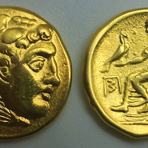24K Gold plate Greece Greek Alexander The Great Drachm Ancient coin Replica Magnesia mint Hercules Zeus monogram Amphipolis Tomb Xmas Gift