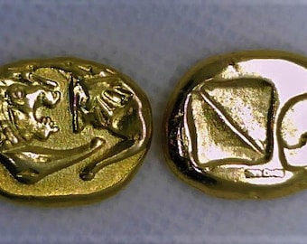 Greece Asia Minor Lydia King Alyattes Kroisos Croesus Stater Jewellery Quality Museum Remake Lion 24K gold plated coin Xmas gift Education