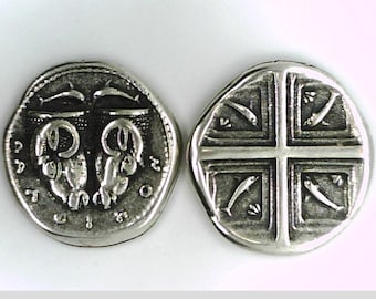 Central Greece Greek Phokis Delphi Tridrachm coin two Rams head Rhyta Quad incuse with Dolphins Christmas Xmas Gift Educational gift Dolphin