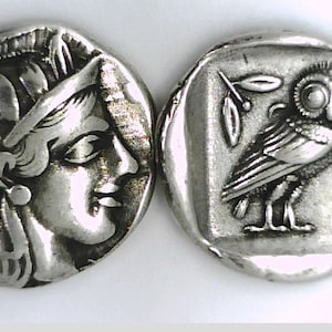 Lot of two (2) Greece Greek Attica Athens Tetradrachm coin Jewellery Quality Museum Restrike silver pl coin Athena Owl Education