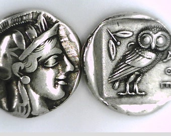 Lot of two (2) Greece Greek Attica Athens Tetradrachm coin Jewellery Quality Museum Restrike silver pl coin Athena Owl Education