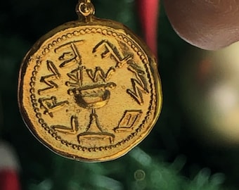 The Famous Half Shekel or Shekel coin Jewish Judaean Jewelry Pendant Necklace 9K Yellow solid Gold coin Xmas gift Christmas Present