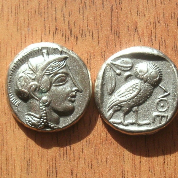 Greece Greek Attica Athens Tetradrachm coin Jewelry Jewelries High Quality Museum Remake silver plate coin Athena Owl Xmas gift Education