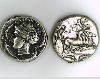Greece Greek Italy Italia Sicily Syracuse Tetradrachm Arethusa Chariot Quadriga ancient coin Museum Remake coin www.2rookscoins.com