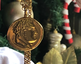 Gold The famous Judas Shekel in 9K Yellow Solid Gold Jewish Eagle Tyre Jewelry Pendant Necklace coin Xmas gift Christmas Present