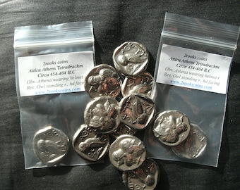 Wisdom Lot of 30 coins Greece Greek Attica Athens Tetradrachm coin Jewelry Museum silver plate Athena Owl Xmas Education Graduation Gift