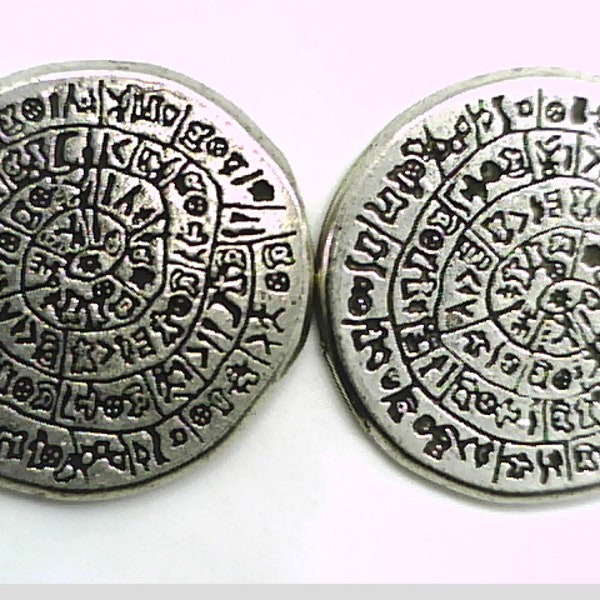 Greece Greek Crete Reproduction of The Famous Phaistos Disc Bronze Age Silver plated Token Unknown Inscription Language Present Xmas Gift