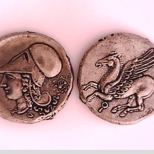 Greece Greek Corinth or Bruttium Italy Jewellery Jewelleries Museum Remake silver pl coin Athena Helmet Flying Horse Pegasus Xmas gift