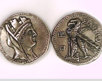 Greece Greek Asia Minor Phoenicia Sidon Silver Plate Tetradrachm Turreted Tyche Eagle Stag Palm Tree Christmas Xmas Gift Luck coin Lucky