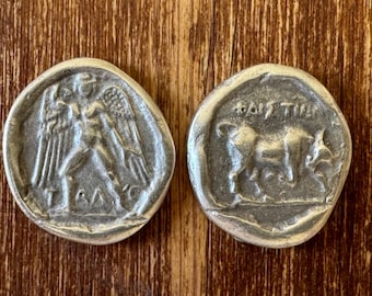 Greece Greek Crete Phaistos Festos Talos Mythical Robot Angel Bull Stater Silver plated coin Education Jewelry Gift Birthday coins