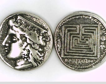 Greece Greek Crete King Minos Knossos Minotaur Goddess Hera Labyrinth Stater Silver Plated coin Education Jewelry Easter Xmas Birthday Gift