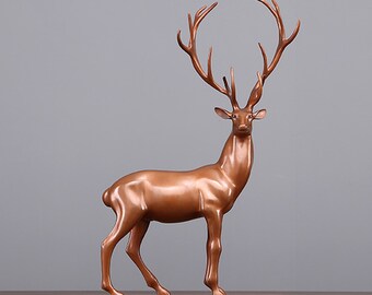 Lifelike Bronze Sika Deer Statue, Copper Casting Elk Statue, Metal Art Collection，Furniture Decoration\Office desk Decoration，Precious gift