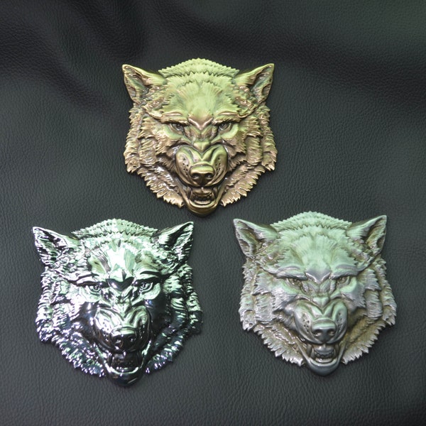 Roi loup en alliage tridimensionnel 3D, logo de loup en métal, logo d'autocollant de voiture de tête de loup, autocollant de voiture de chien de loup en alliage de zinc, emblème de décalcomanie de moto de voiture