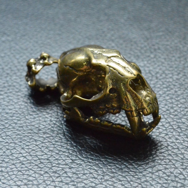 Pendentif tête de mort tigre en cuivre et laiton fait main, fonte à la cire perdue, pendentif clé déco, cadeau personnalisé