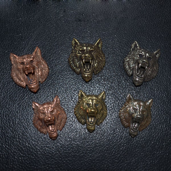 6PCS Solid Copper Brass Classic Wolf Head Screwback Conchos DIY Leather accessories, Handmade Lost wax casting