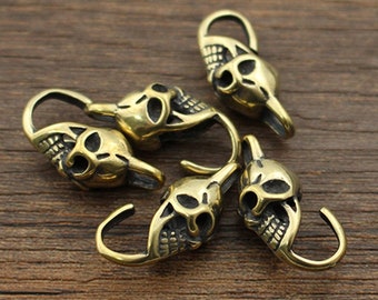 Lost Wax Casting Brass Skull Bead, Hand Polished Copper Human Skull Bead, Punk Gothic DIY Pants Chain\ Bracelet\ Necklace Bead