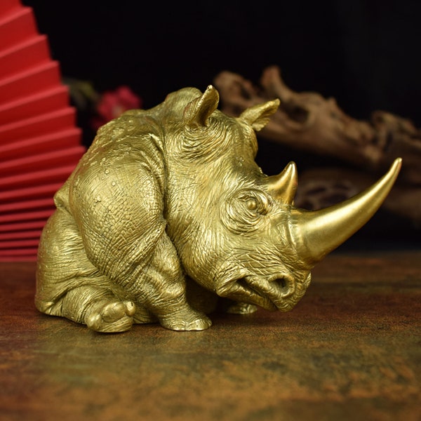 Fine Casting Brass Rhinoceros Statue,African Rhino Metal Crafts Rhino,Art Collectible,Desk Ornament,gift